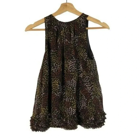 Joie Black Crissy Floral Ruffle Hem Sleeveless Tank Top S - Picture 2 of 5